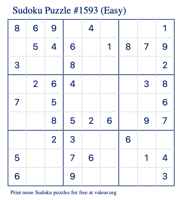 Free Printable Easy Sudoku Puzzle number 1593