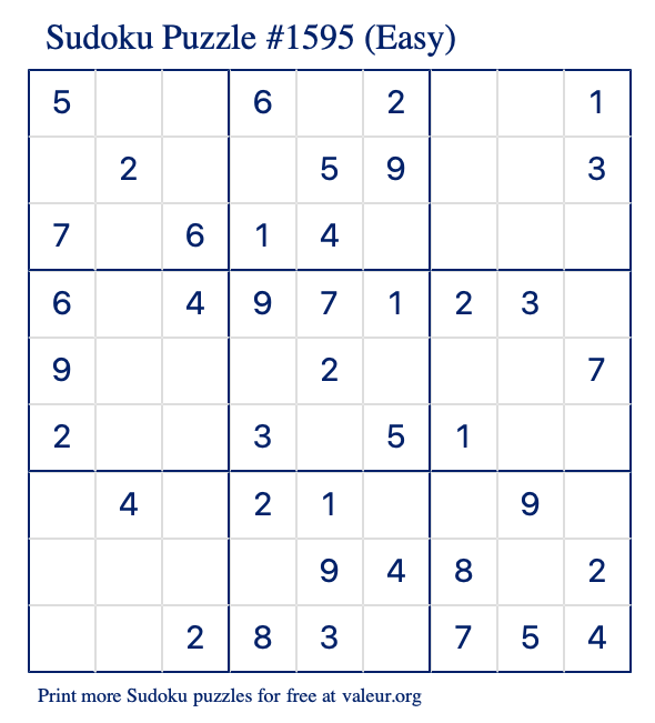 Free Printable Easy Sudoku Puzzle number 1595
