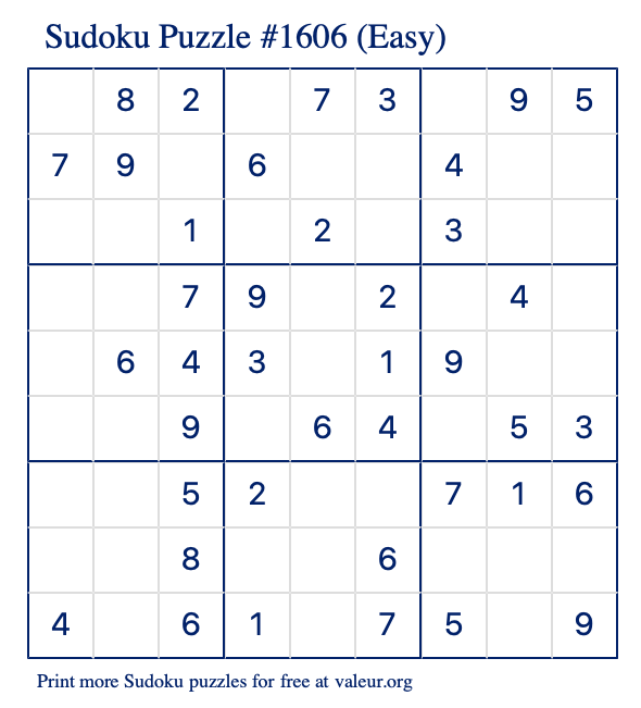 Free Printable Easy Sudoku Puzzle number 1606