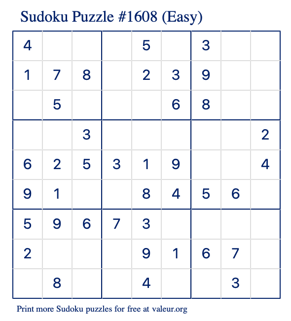 Free Printable Easy Sudoku Puzzle number 1608