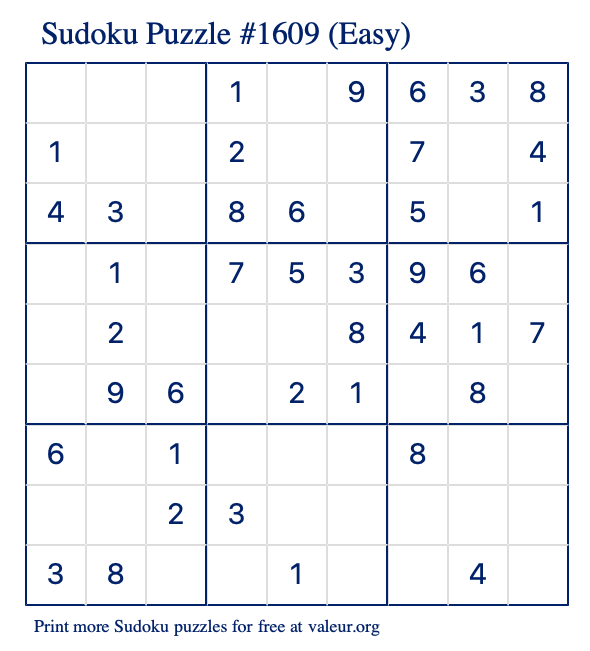 Free Printable Easy Sudoku Puzzle number 1609