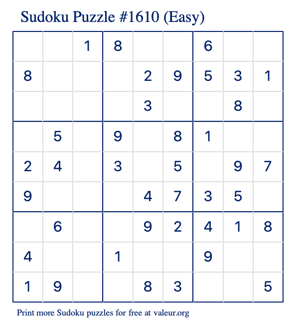 Free Printable Easy Sudoku Puzzle number 1610