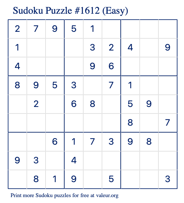 Free Printable Easy Sudoku Puzzle number 1612
