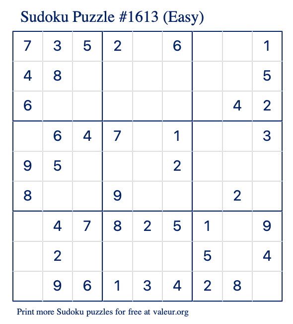 Free Printable Easy Sudoku Puzzle number 1613