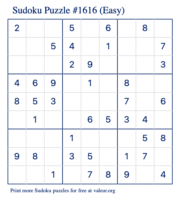 Free Printable Easy Sudoku Puzzle number 1616