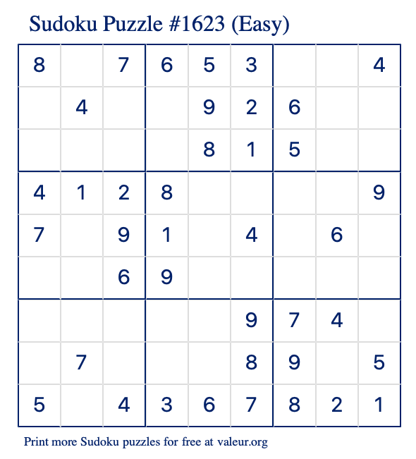 Free Printable Easy Sudoku Puzzle number 1623