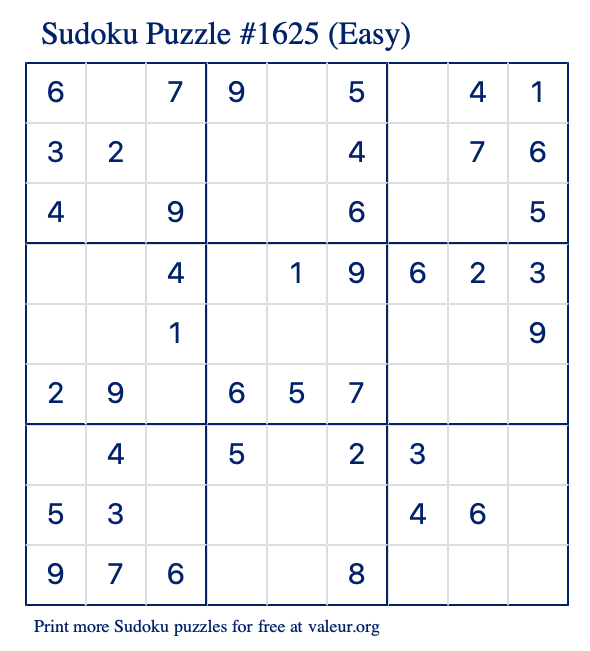 Free Printable Easy Sudoku Puzzle number 1625