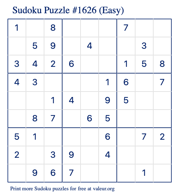 Free Printable Easy Sudoku Puzzle number 1626