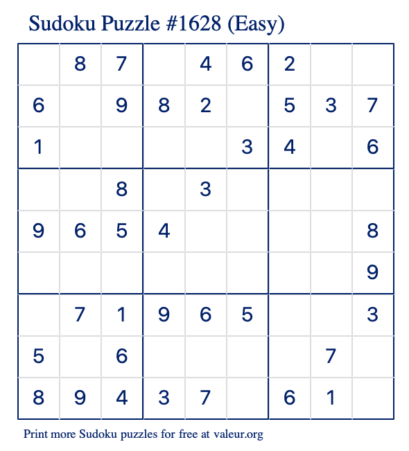 Free Printable Easy Sudoku Puzzle number 1628