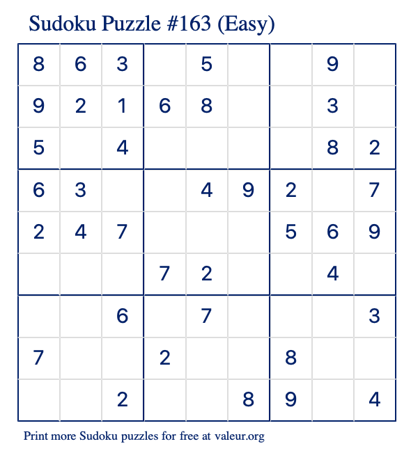 Free Printable Easy Sudoku Puzzle number 163