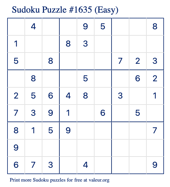 Free Printable Easy Sudoku Puzzle number 1635