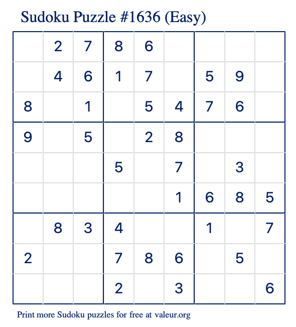 Free Printable Easy Sudoku Puzzle number 1636