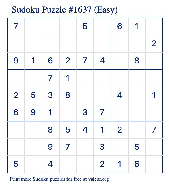 Free Printable Easy Sudoku Puzzle number 1637