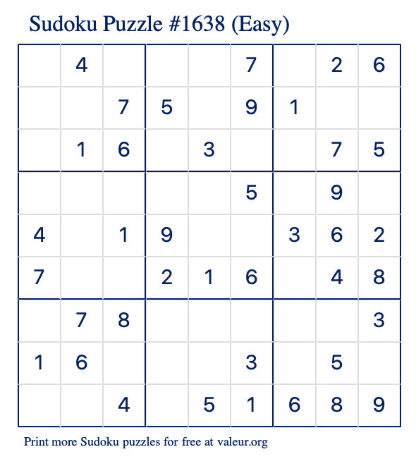 Free Printable Easy Sudoku Puzzle number 1638