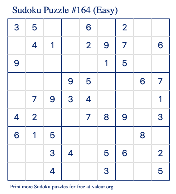 Free Printable Easy Sudoku Puzzle number 164