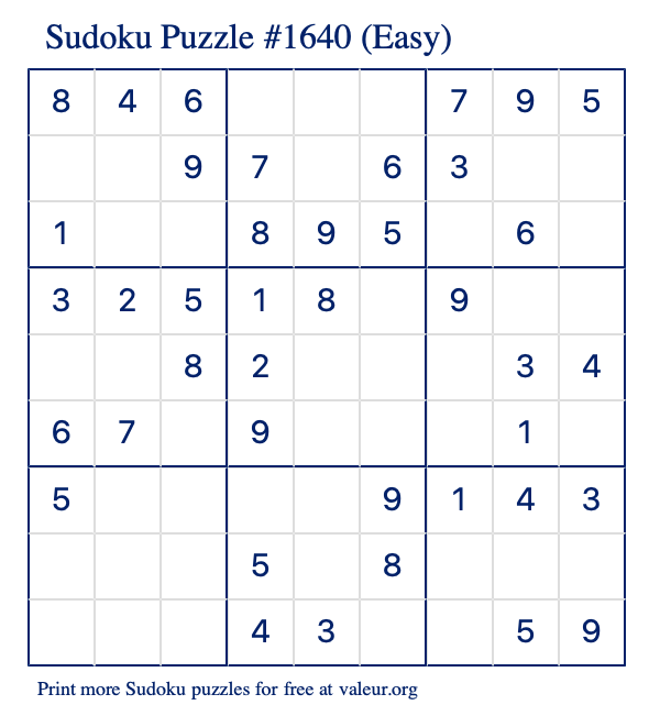 Free Printable Easy Sudoku Puzzle number 1640