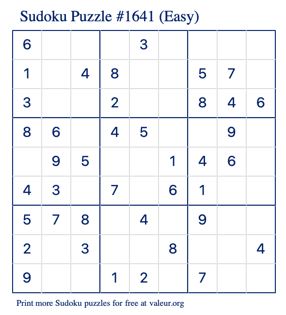 Free Printable Easy Sudoku Puzzle number 1641
