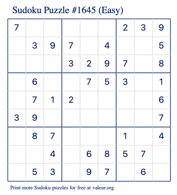 Free Printable Easy Sudoku Puzzle number 1645