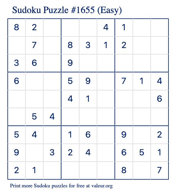 Free Printable Easy Sudoku Puzzle number 1655