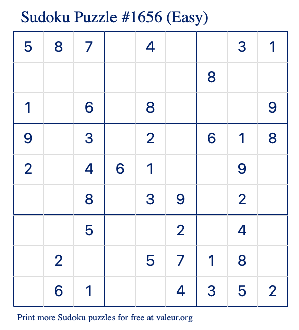 Free Printable Easy Sudoku Puzzle number 1656