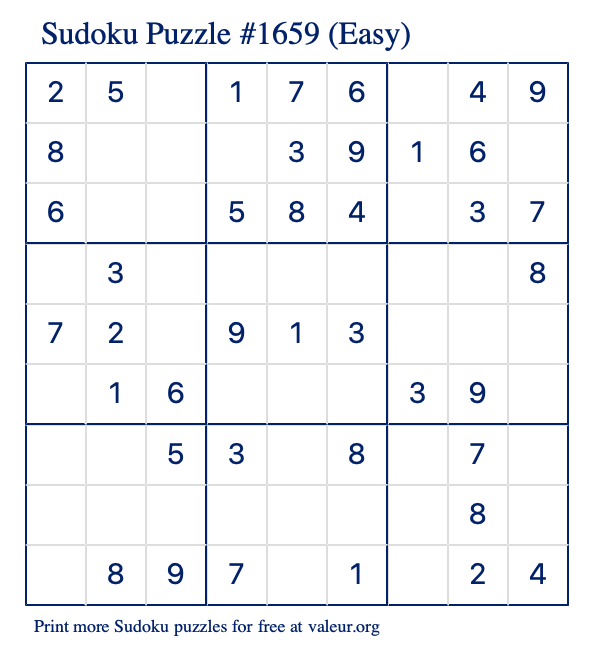 Free Printable Easy Sudoku Puzzle number 1659