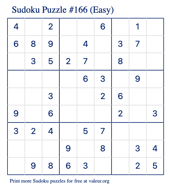 Free Printable Easy Sudoku Puzzle number 166