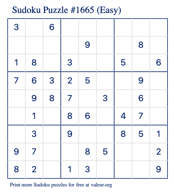 Free Printable Easy Sudoku Puzzle number 1665