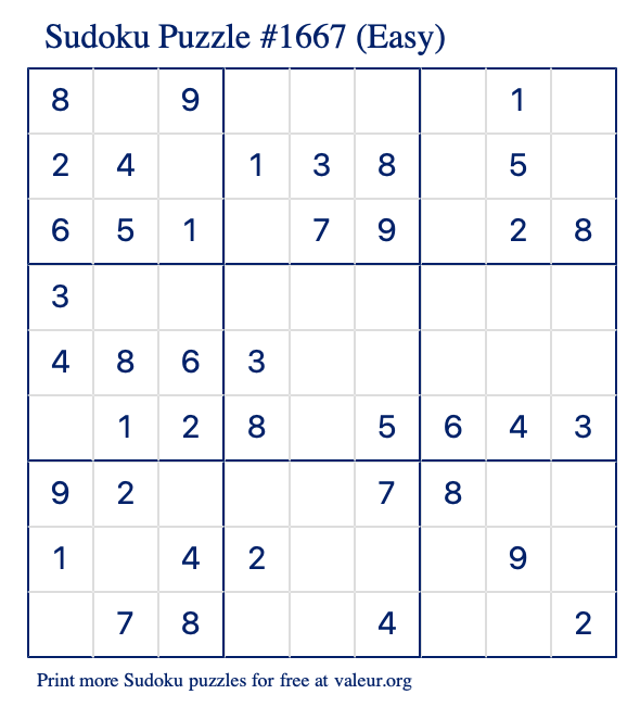 Free Printable Easy Sudoku Puzzle number 1667