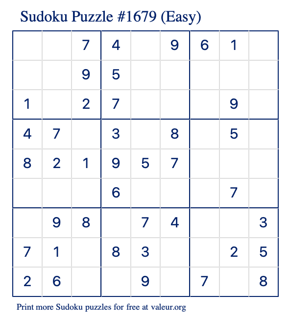 Free Printable Easy Sudoku Puzzle number 1679