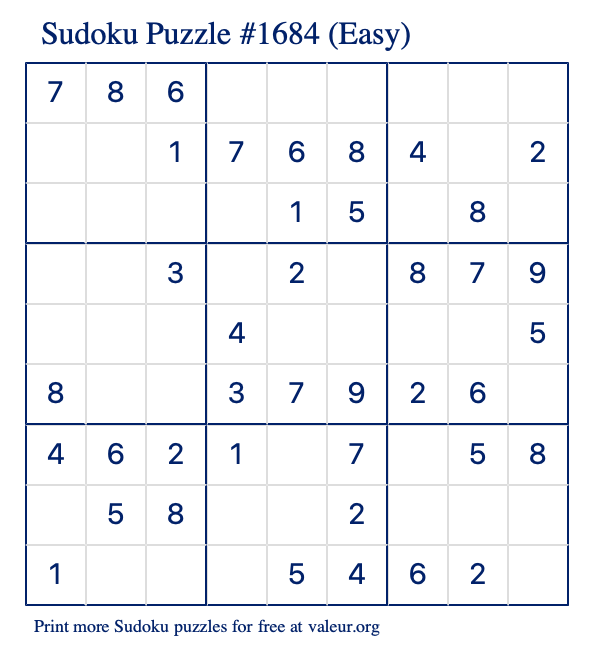 Free Printable Easy Sudoku Puzzle number 1684