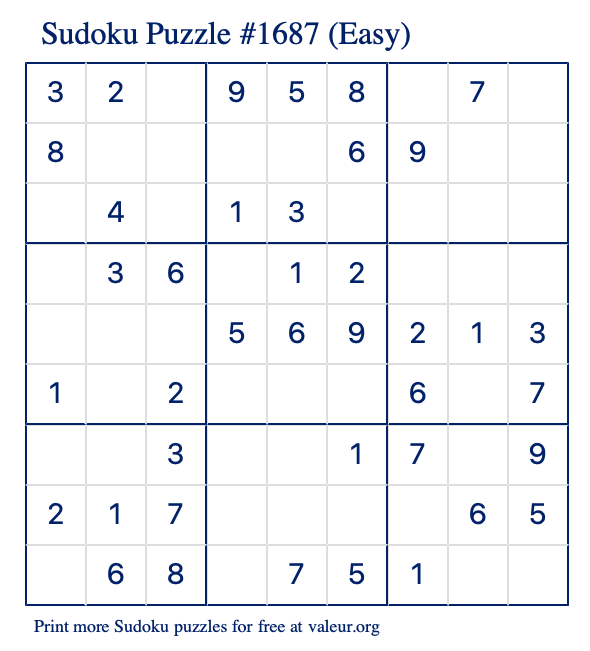Free Printable Easy Sudoku Puzzle number 1687
