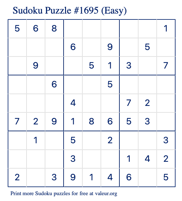 Free Printable Easy Sudoku Puzzle number 1695