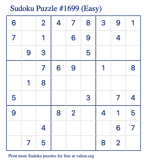 Free Printable Easy Sudoku Puzzle number 1699
