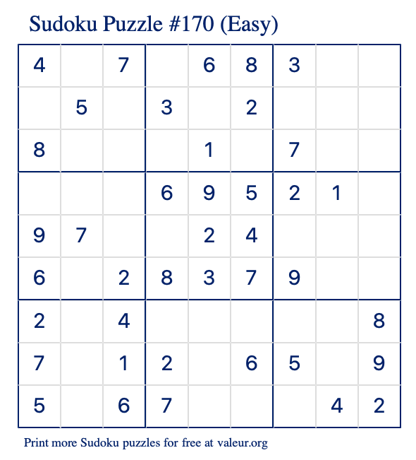 Free Printable Easy Sudoku Puzzle number 170