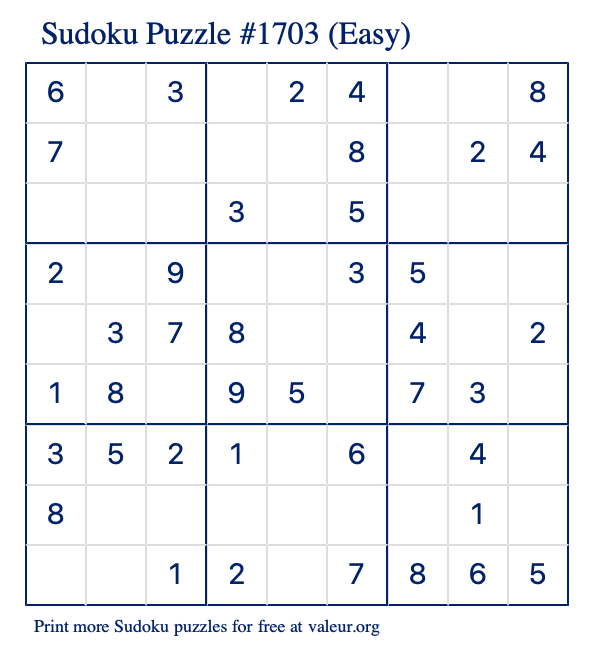 Free Printable Easy Sudoku Puzzle number 1703