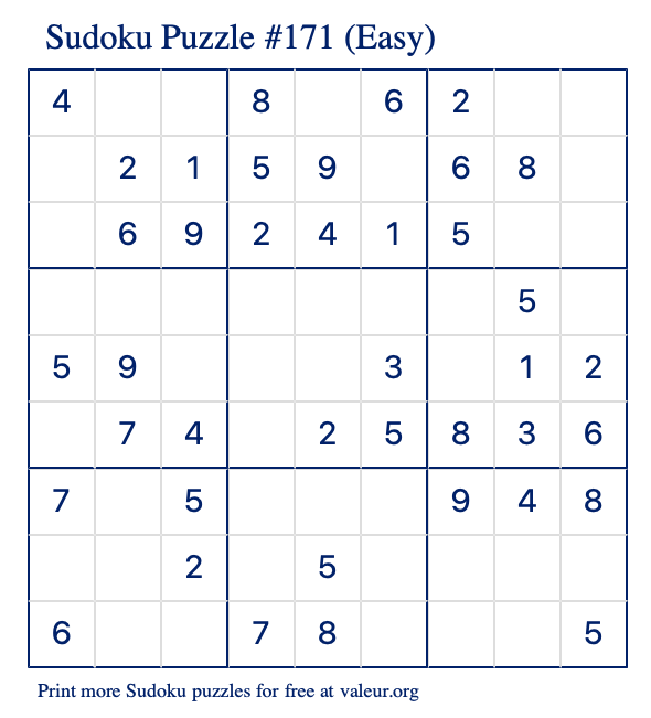 Free Printable Easy Sudoku Puzzle number 171