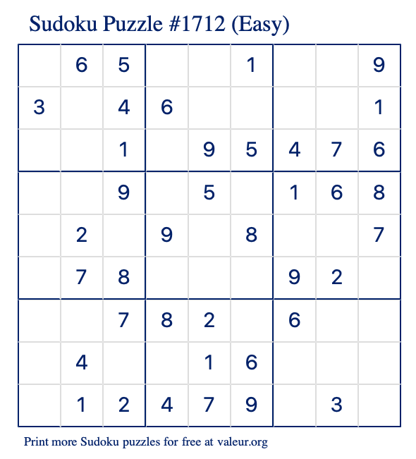 Free Printable Easy Sudoku Puzzle number 1712