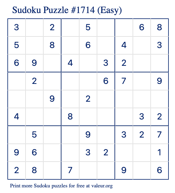 Free Printable Easy Sudoku Puzzle number 1714
