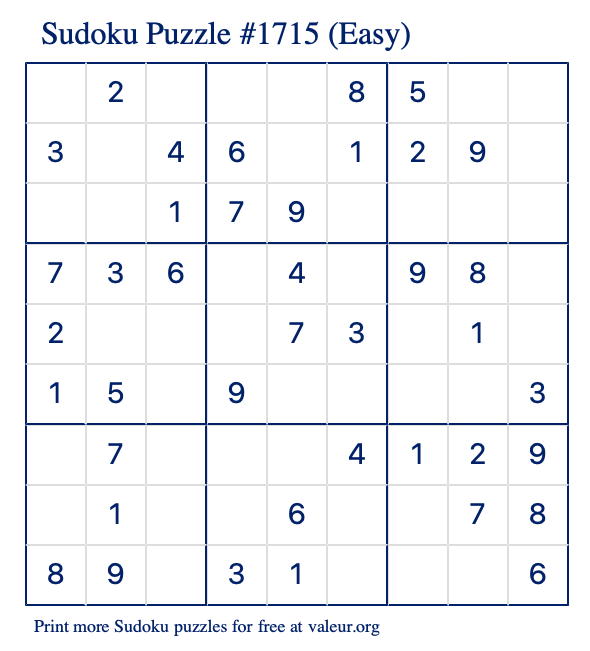 Free Printable Easy Sudoku Puzzle number 1715