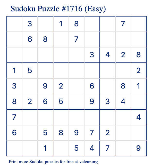 Free Printable Easy Sudoku Puzzle number 1716