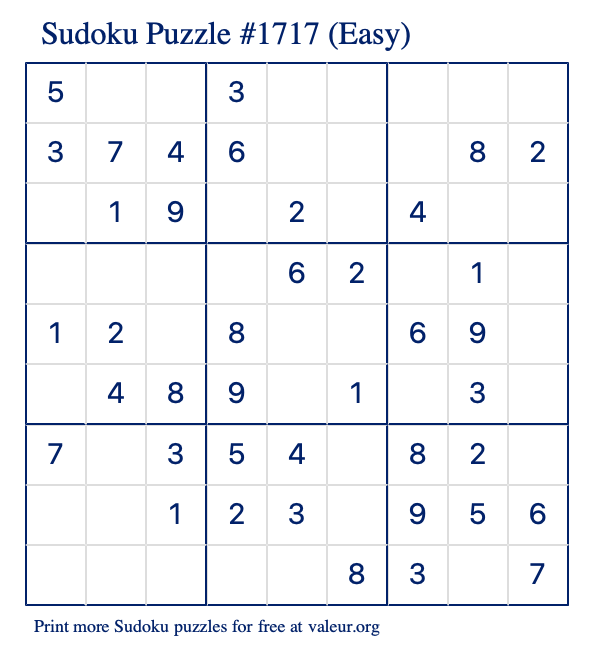 Free Printable Easy Sudoku Puzzle number 1717