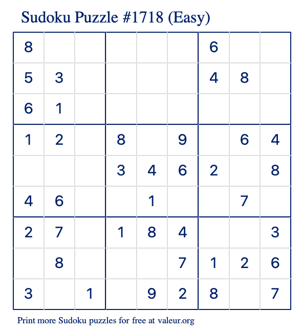 Free Printable Easy Sudoku Puzzle number 1718