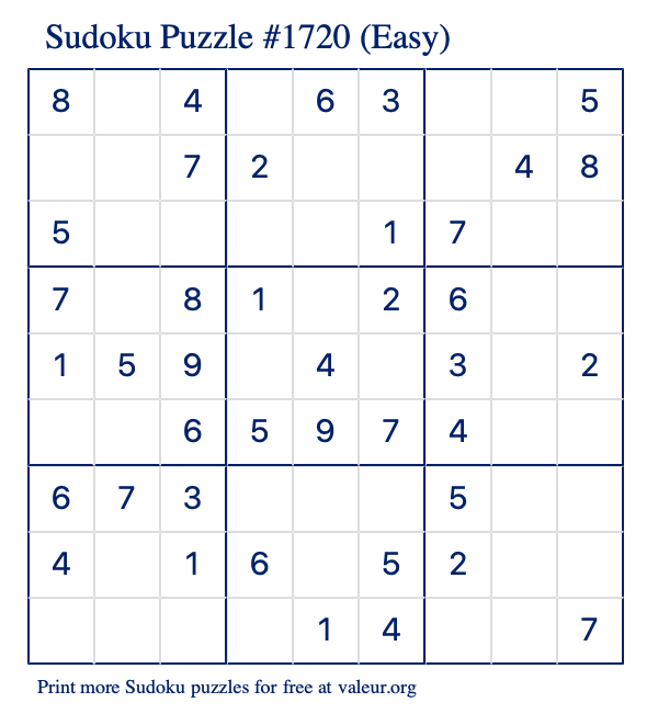 Free Printable Easy Sudoku Puzzle number 1720