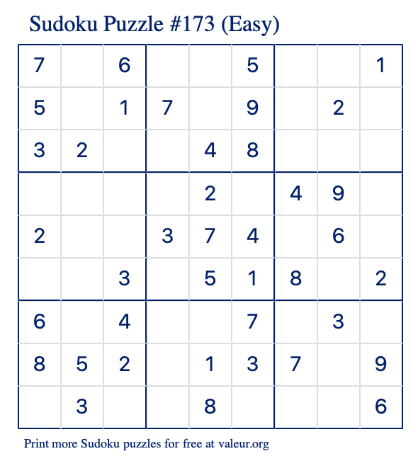 Free Printable Easy Sudoku Puzzle number 173