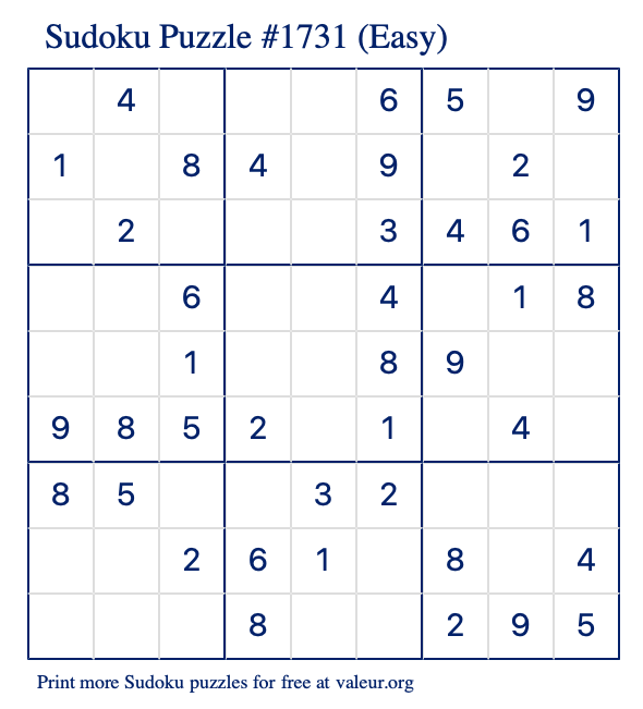Free Printable Easy Sudoku Puzzle number 1731