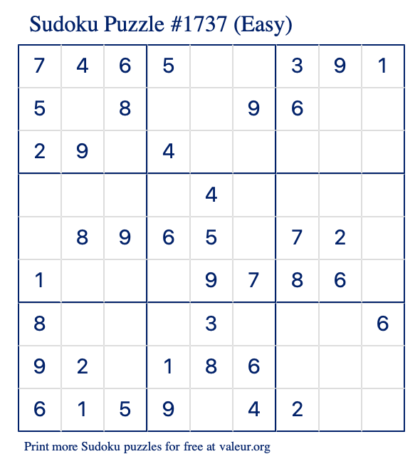 Free Printable Easy Sudoku Puzzle number 1737