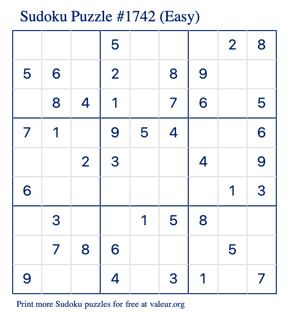 Free Printable Easy Sudoku Puzzle number 1742