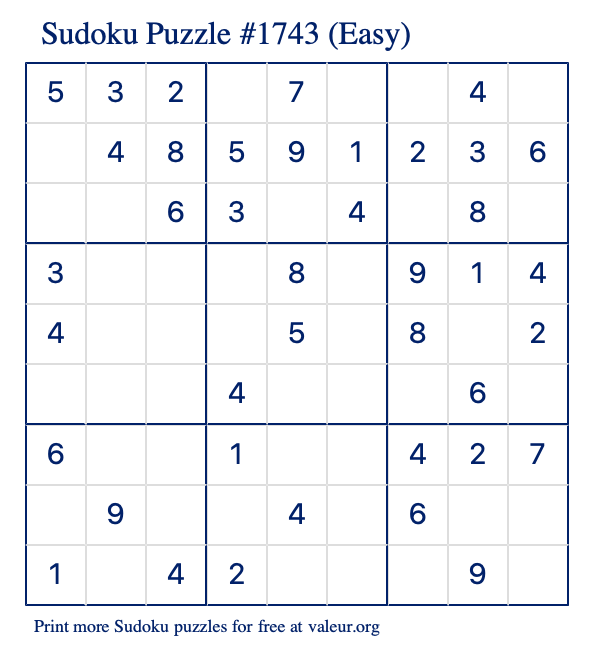 Free Printable Easy Sudoku Puzzle number 1743