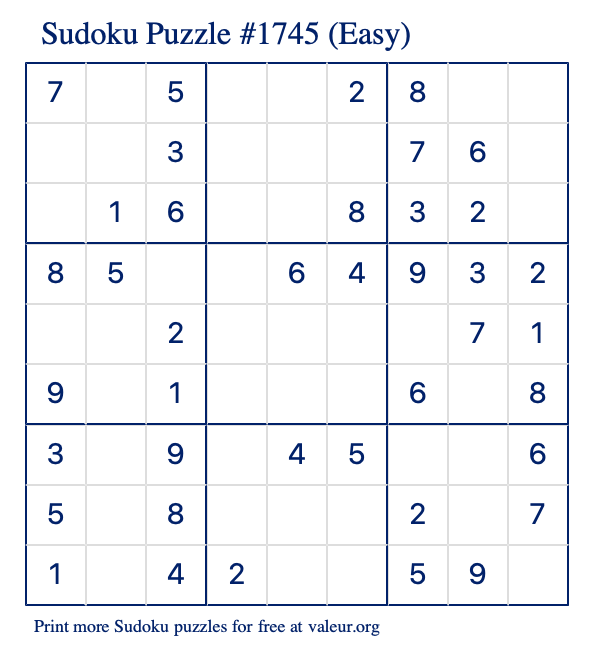 free printable easy sudoku with the answer 1745