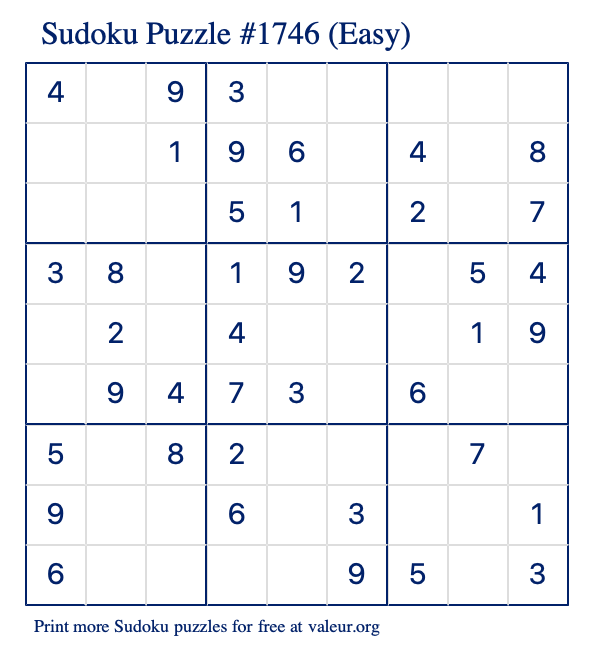 Free Printable Easy Sudoku Puzzle number 1746